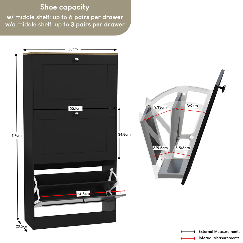 VIDA DESIGNS 3 Drawer Black and Oak Effect Shoe Cabinet Image 9