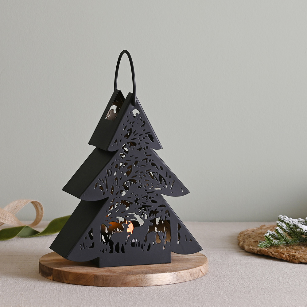 The Christmas Gift Co Black Small Tree Lantern Image 2