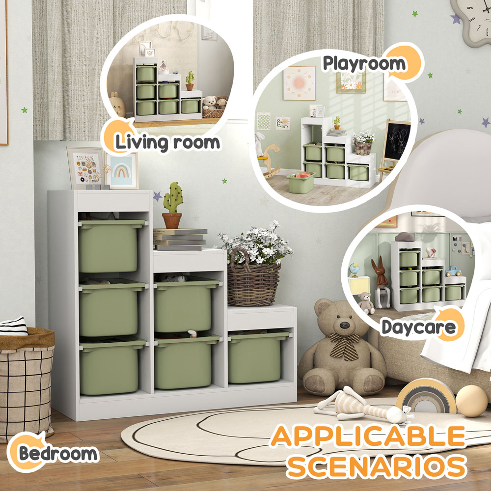 AIYAPLAY Green Kids Toy Storage Unit with 6 Removable Bins Image 7