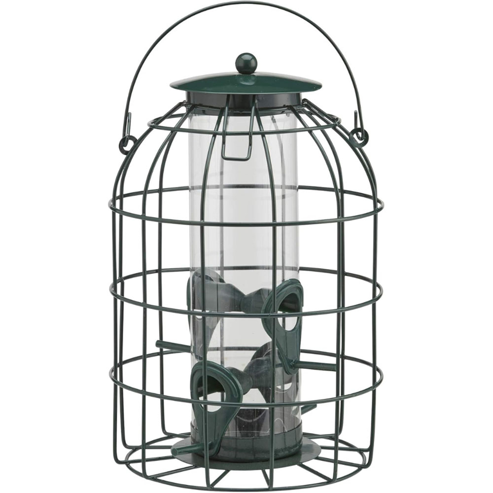 Happy Beaks 2 Port Powder Coated Mesh Hanging Bird Seed Feeder with Squirrel Guard Image 1