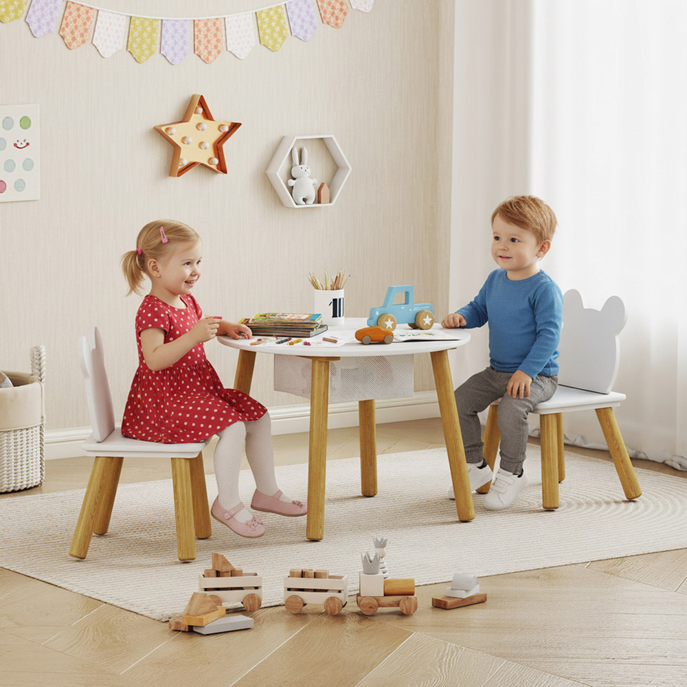 AIYAPLAY 2 Seater White Toddler Table and Chair Set with Centre Mesh Bag Image 2