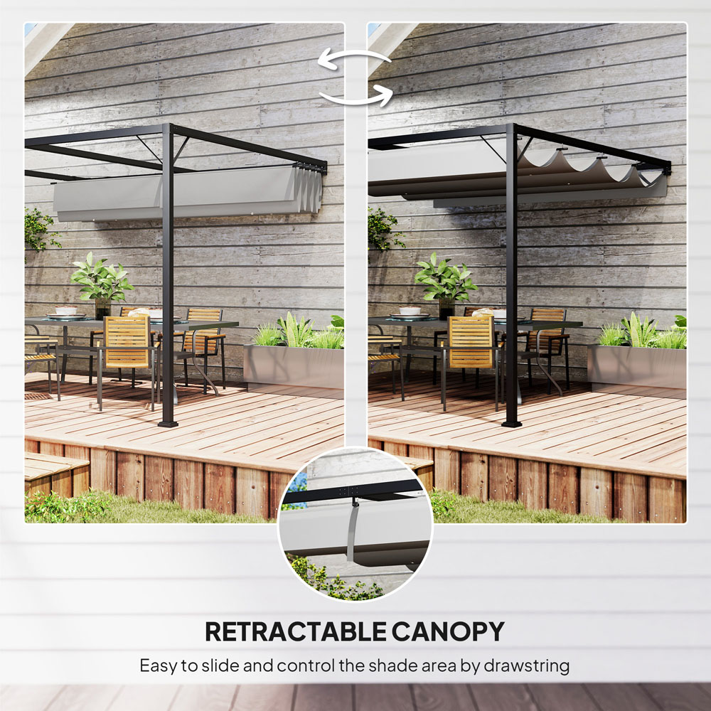 Outsunny 3 x 3m Grey Wall Mounted Pergola with Retractable Canopy Image 8