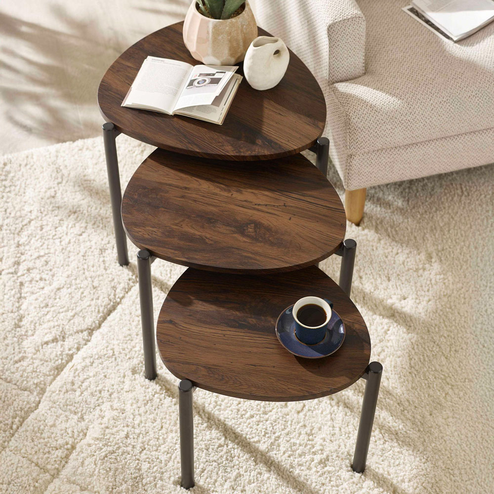 Julian Bowen Lorette Walnut Effect Teardrop Nest of Tables Set of 3 Image 6