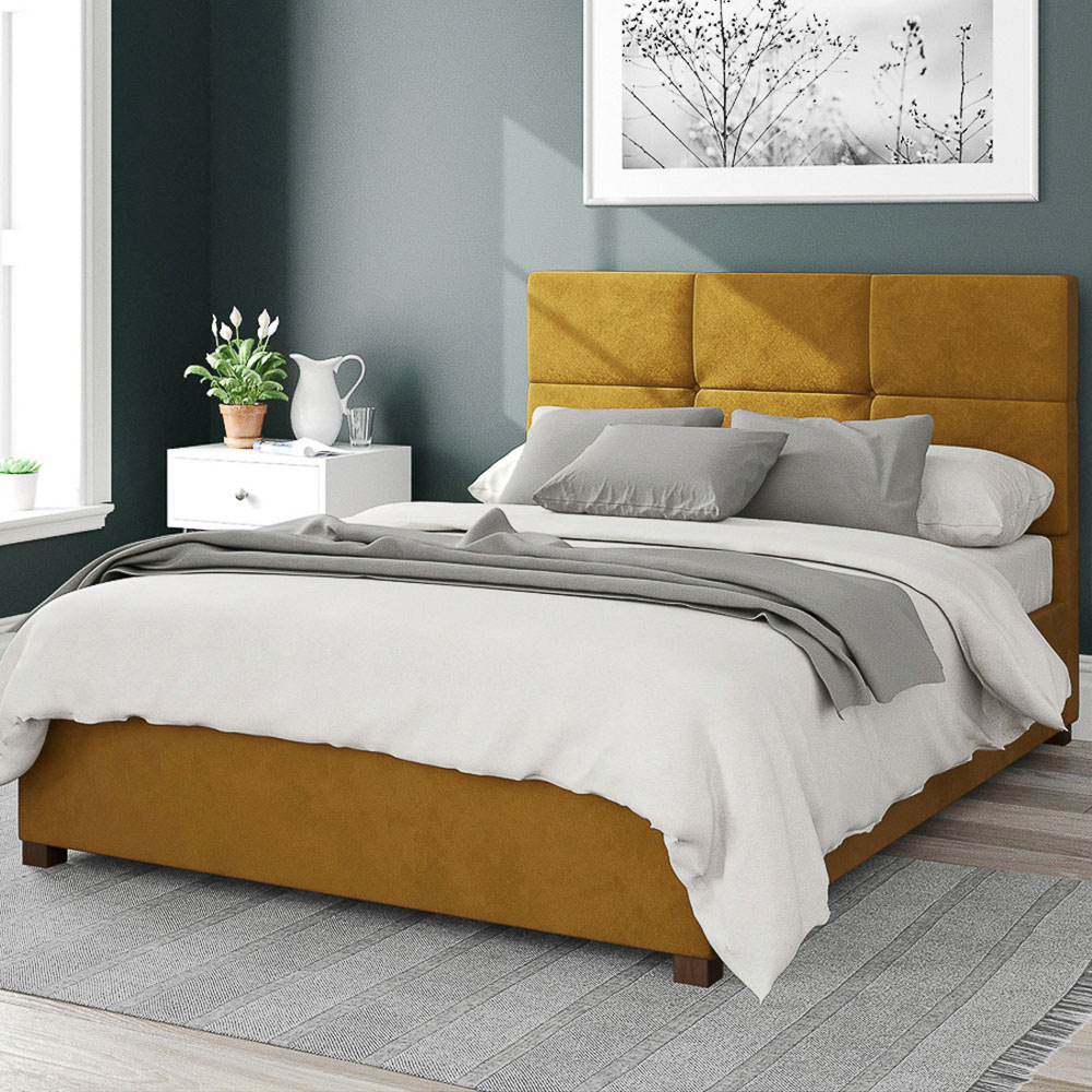 Aspire Caine King Size Ochre Plush Velvet Ottoman Bed Image 1