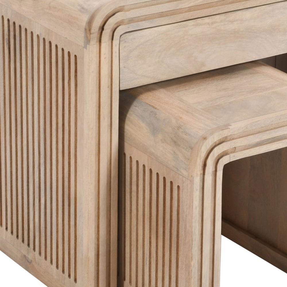 Brooklyn Hudson Single Drawer Carved Mango Wood Nest of Tables Set of 2 Image 6