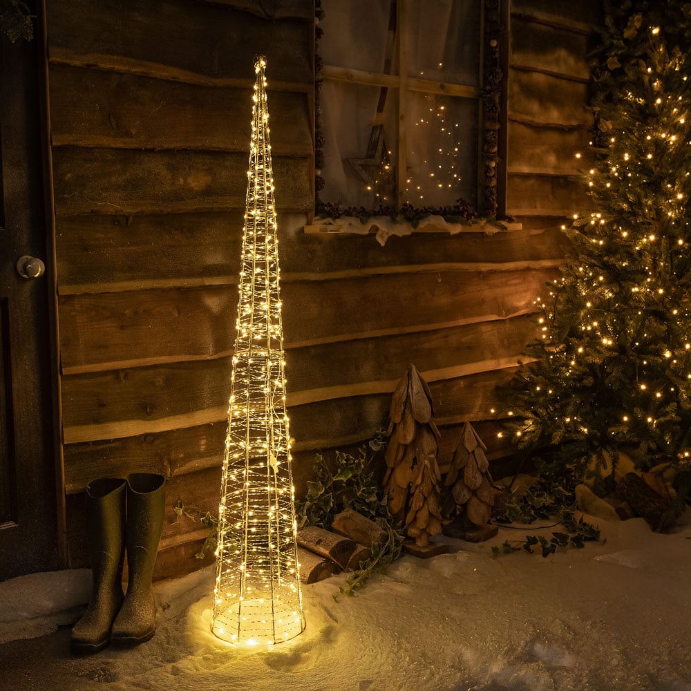 The Christmas Centre 360 Warm White LED Pre-Lit Silver Light-Up Cone 5ft Image 4