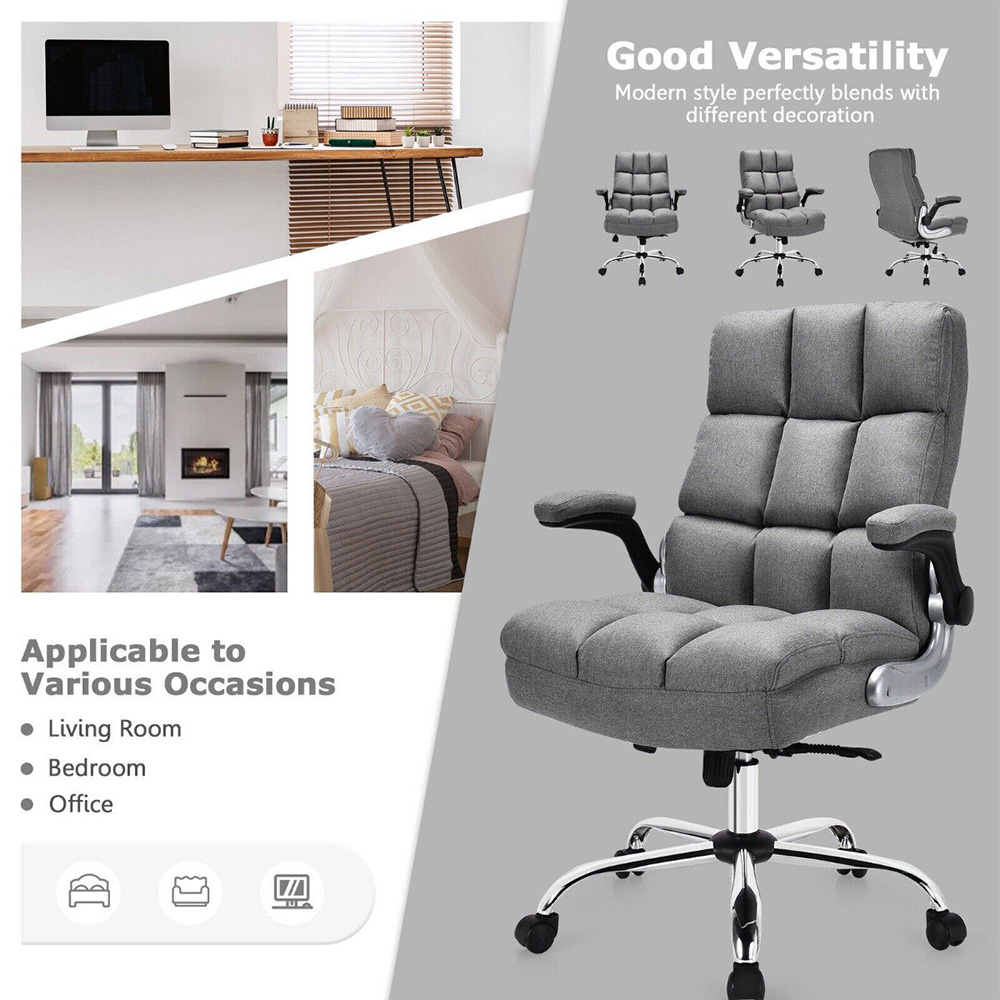 Costway Grey Linen Upholstered Office Chair Image 7