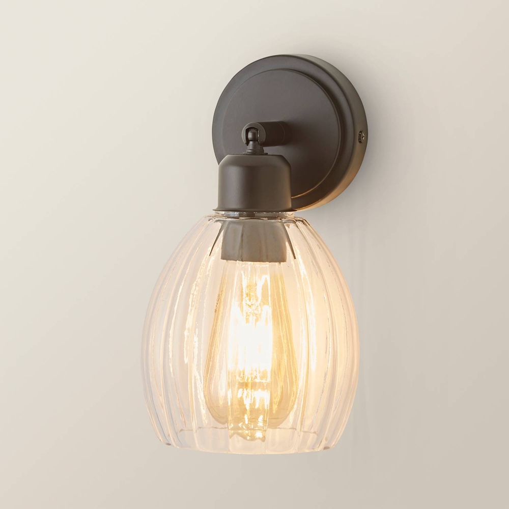 ValueLights Cheltenham Ribbed Shade Matte Black Adjustable Wall Spotlight with Bulb Image 5
