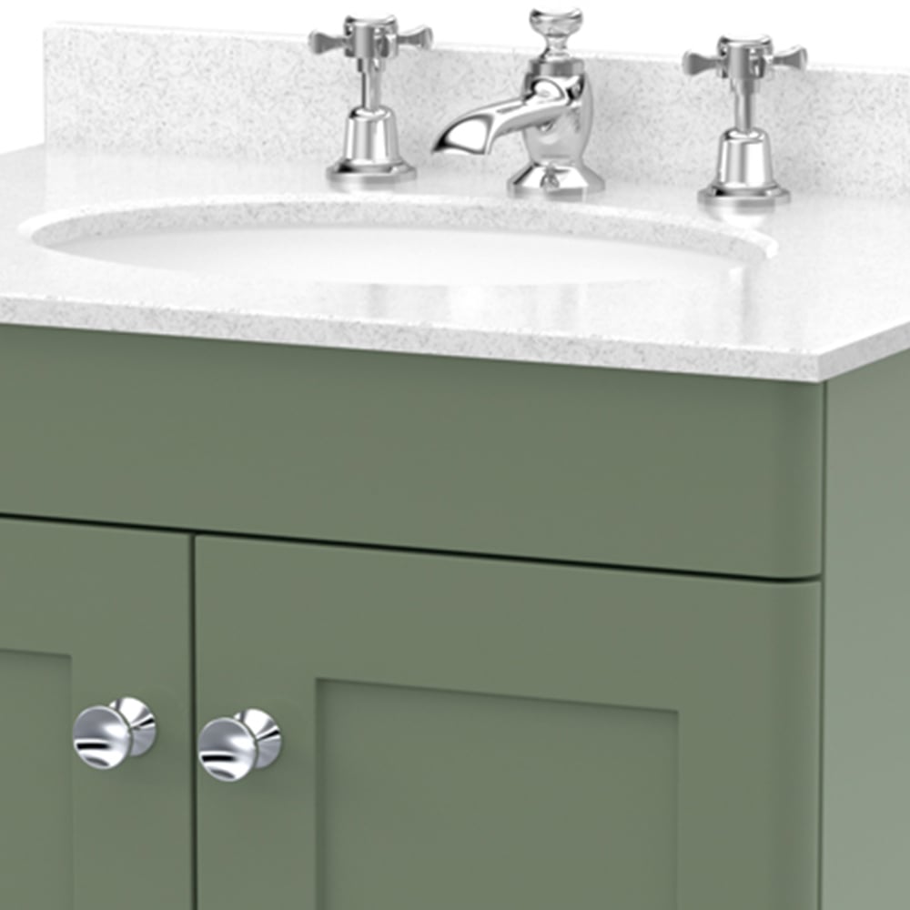 nuie Classique 2 Door Satin Green and White Floor Standing Unit and 3 Tap Hole Marble Basin 600mm Image 2