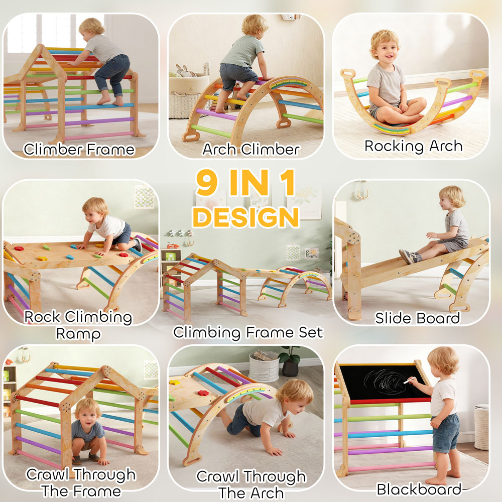 Tommy Toys AIYAPLAY 9-in-1 Toddler Multicolour Climbing Frame with Slide Ramp Ladder and Blackboard Image 8