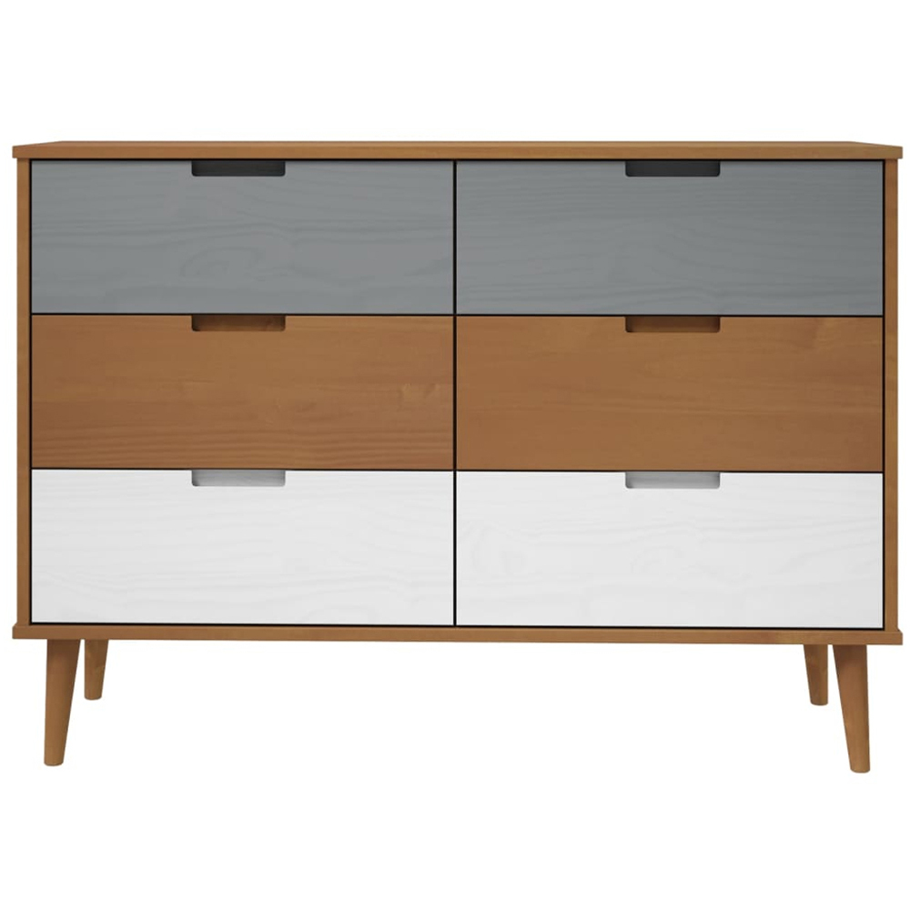 vidaXL 6 Drawer Brown and White Solid Pine Wood Drawer Cabinet Image 4