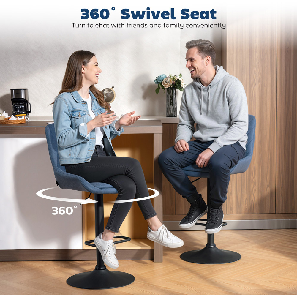 Portland Set of 2 Blue Swivel Bar Stool with Backrest and Footrest Image 4