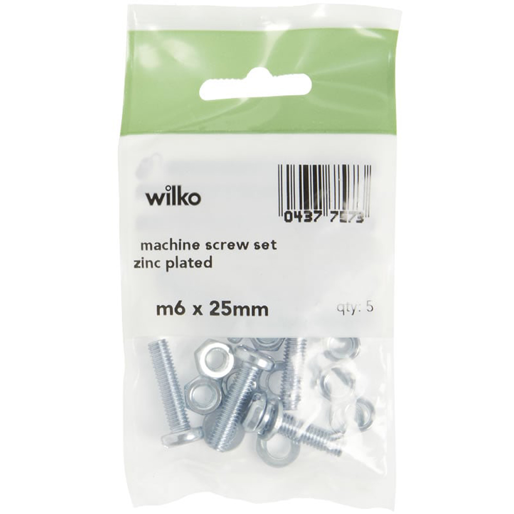 Wilko M6 x 25mm Machine Screw Set 5 Pack Image 1