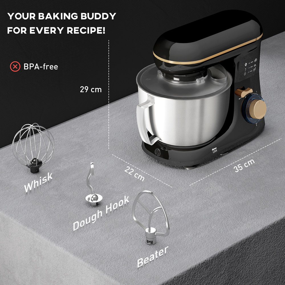 HOMCOM 800-250V70BK Black 4.5L Electric Stand Mixer with Dough Hook 1400W Image 9