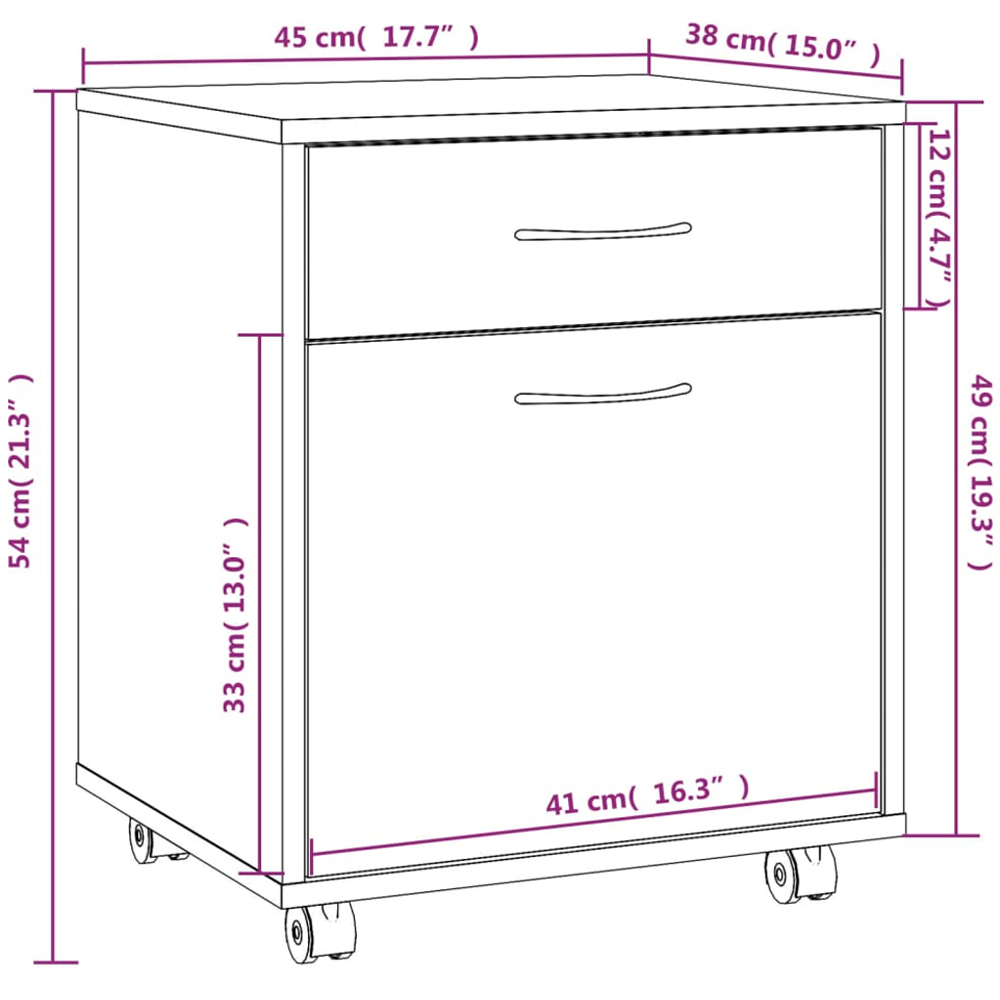 vidaXL Single Drawer Single Door Grey Sonoma Oak Rolling Cabinet Image 7