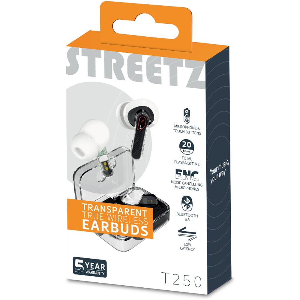 Streetz T250 Black Transparent ENC True Wireless Earbuds Image 5