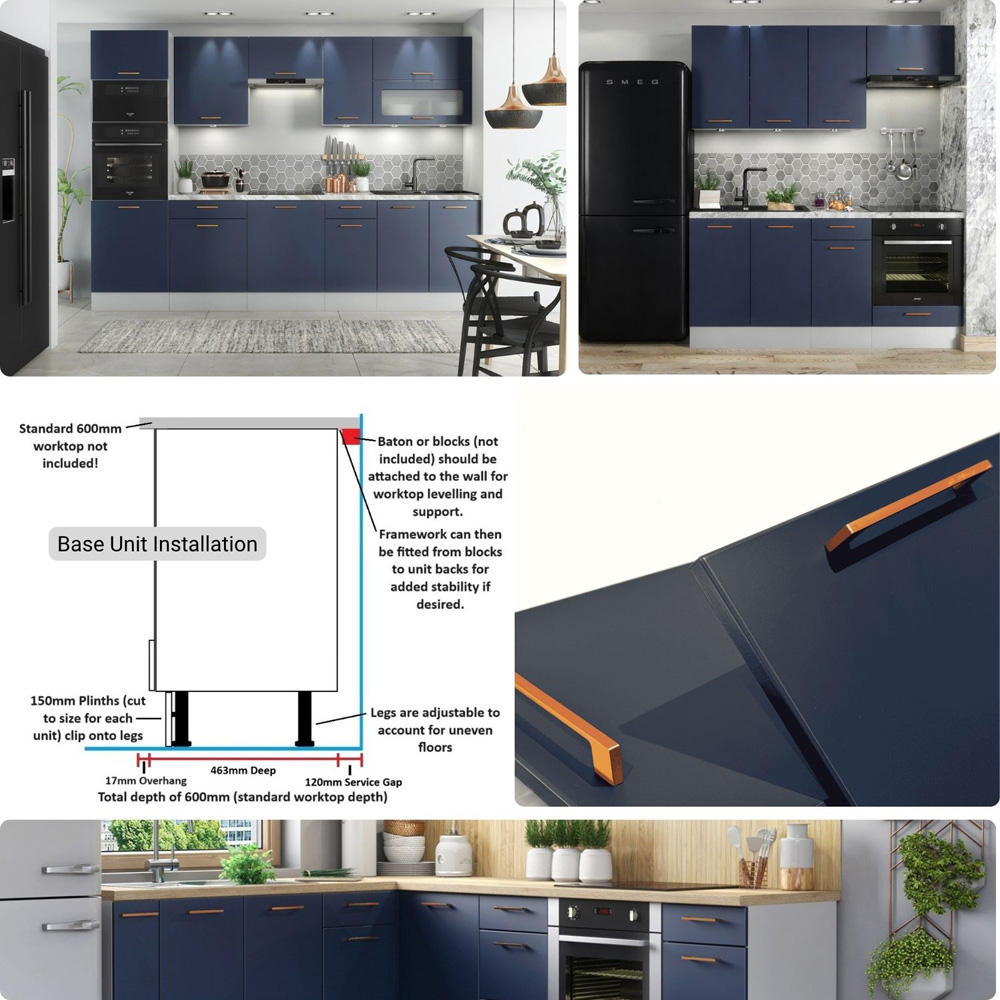 Impact Furniture Nora Matt Grey and Navy Blue Complete Kitchen Cabinet Set of 7 Image 5