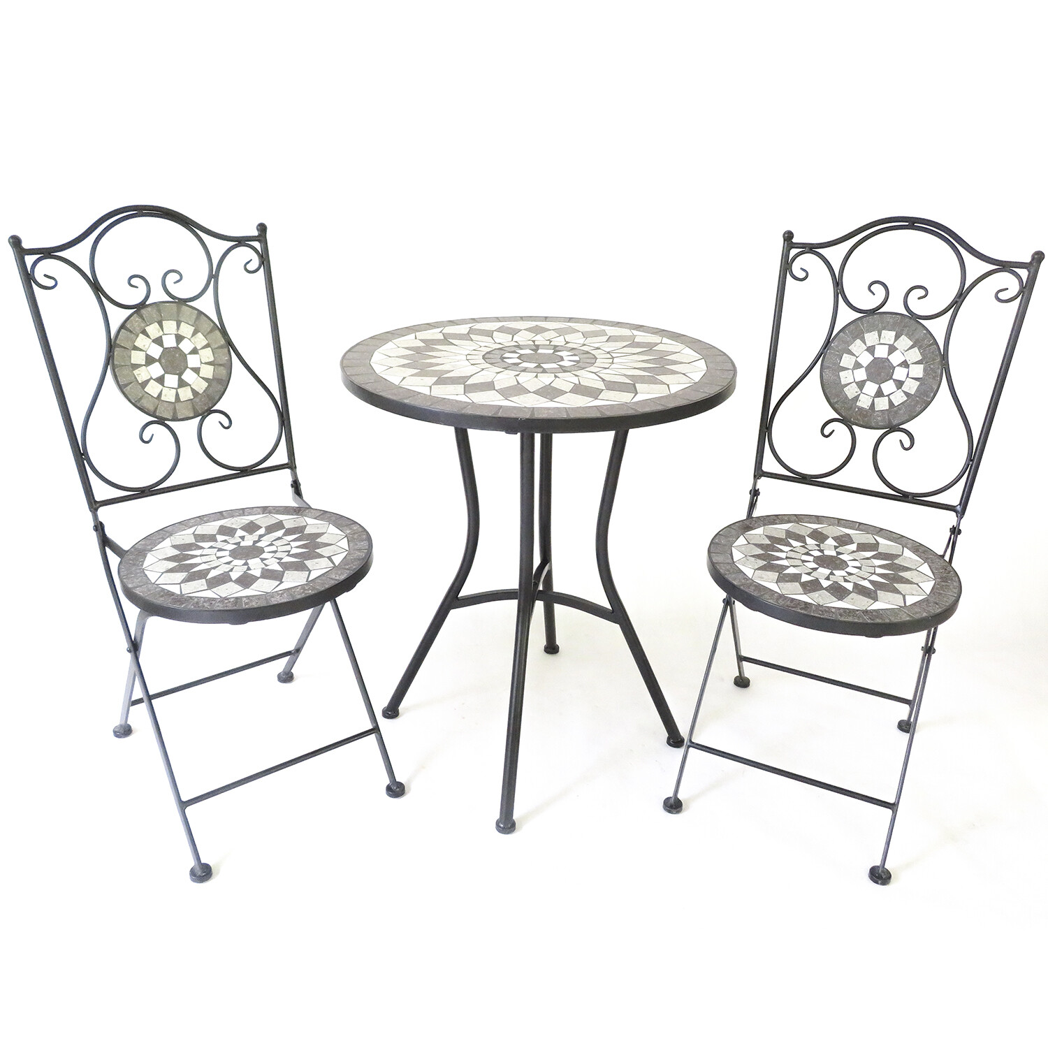 Cement and Iron 2 Seater Mosaic Bistro Set Grey Image 2