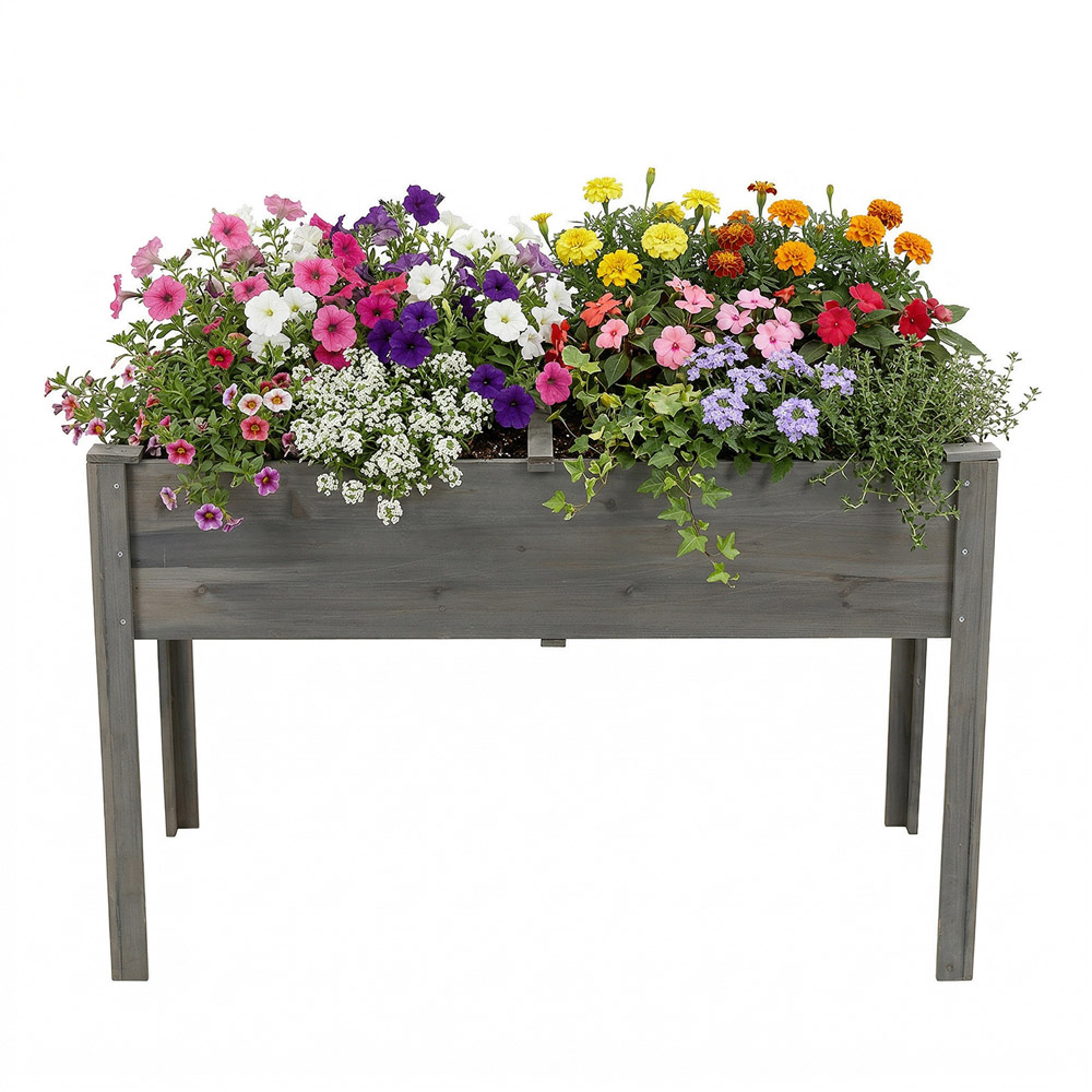 Living and Home Grey Elevated Fir Wood Garden Bed with Drainage Holes Image 7