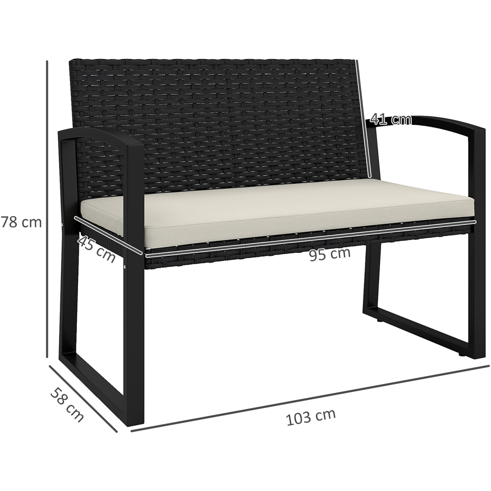 Outsunny 2 Seater Black Rattan Garden Bench with Cushion Image 7