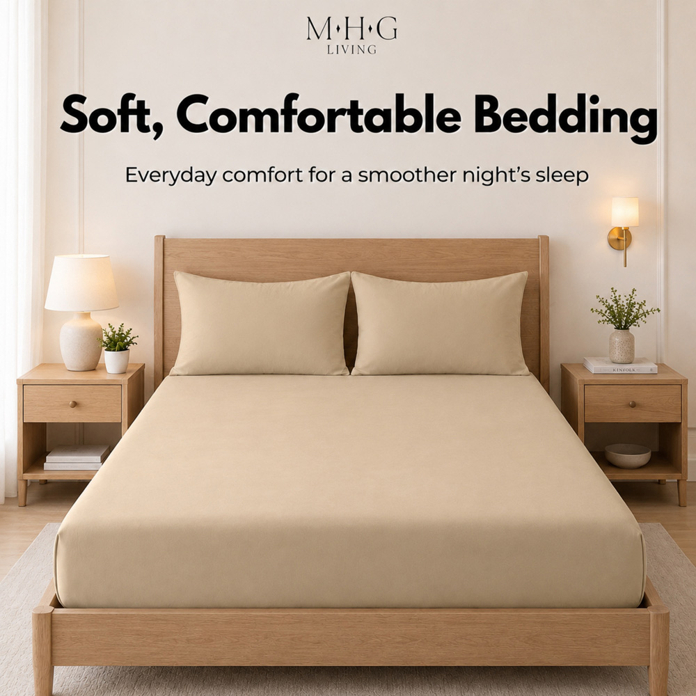MHG Living Super King Size Beige 30cm Deep Pocket Fitted Sheet Image 2