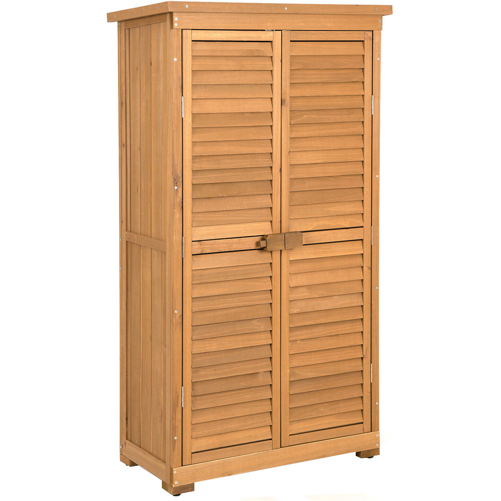 Costway Natural Outdoor Wooden Storage Shed with 3 Removable Shelves Image 1