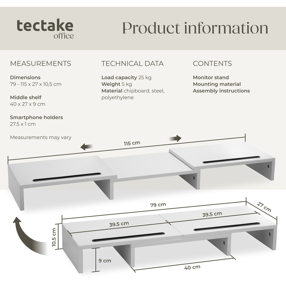 tectake Bozen 3 Piece Adjustable Monitor Stand with Smartphone Holder Image 8