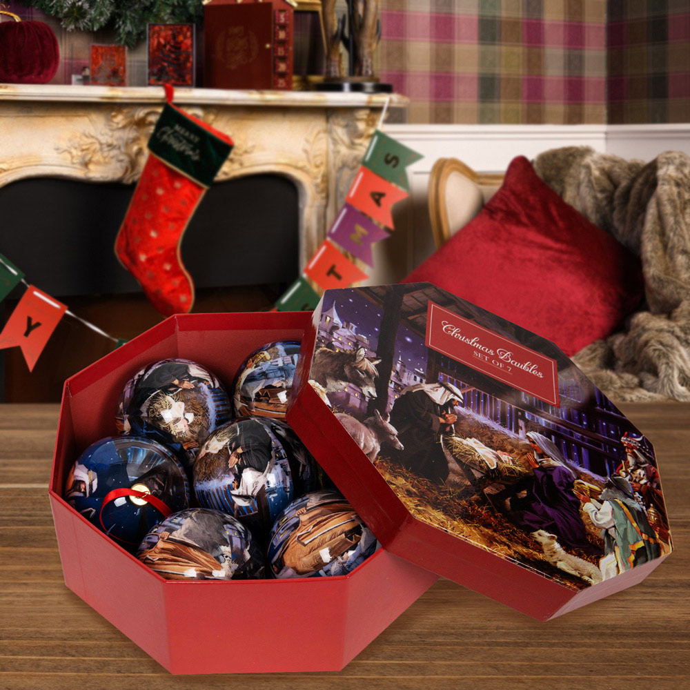 The Christmas Gift Co Multicolour Nativity Christmas Baubles 7 Pack Image 3