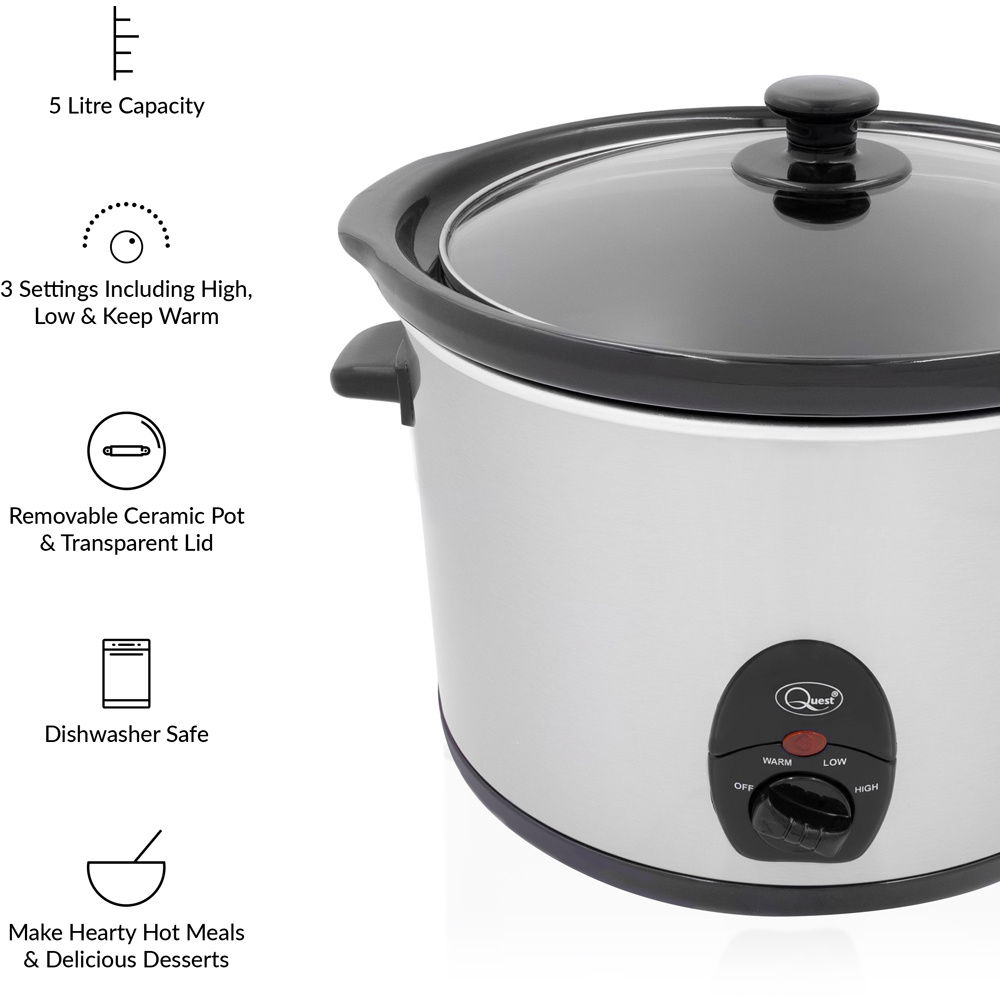 Quest Stainless Steel 5L Slow Cooker 320W Image 6