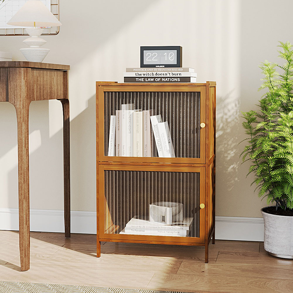 Living and Home 2 Door Wood Effect Bamboo Storage Cabinet Image 8