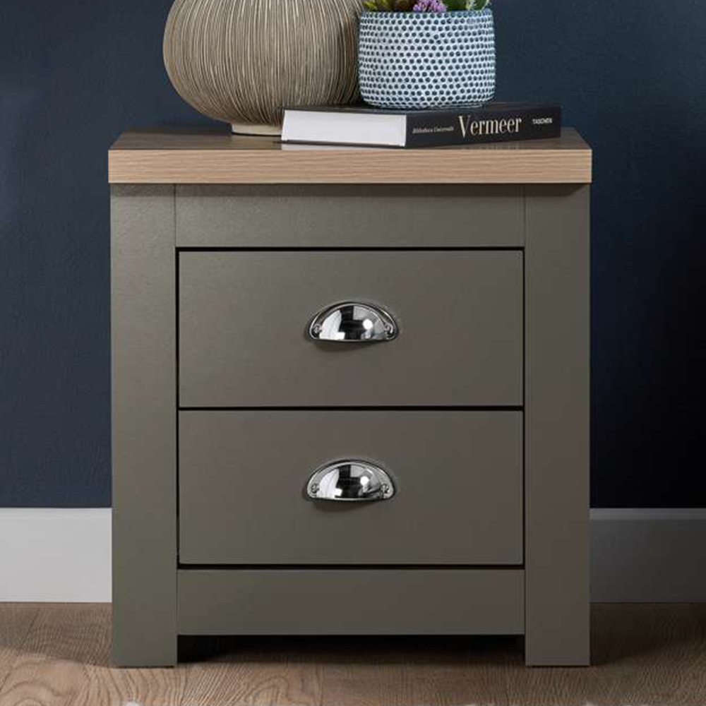 Birlea Highgate 2 Drawer Dark Grey and Oak Bedside Table Image 1