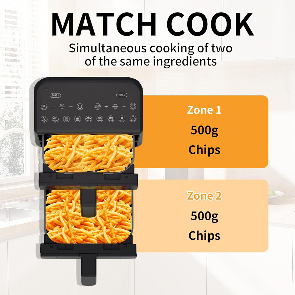Alivio Black Dual Basket 10L Digital Air Fryer with Smart Touch 1700W Image 6