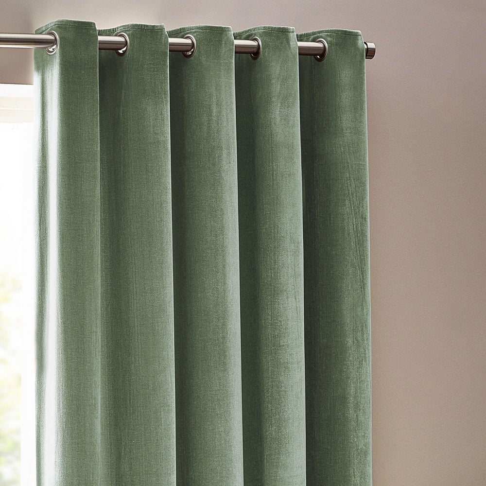 Yard Green Heavy Chenille Velvet Eyelet Curtains 117 x 183cm Image 2