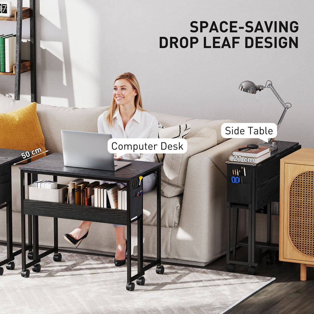 Portland Black Foldable Computer Desk with Wheels Image 8