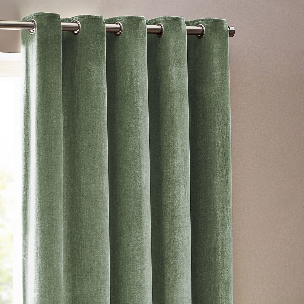 Yard Green Heavy Chenille Velvet Eyelet Curtains 229 x 137cm Image 2