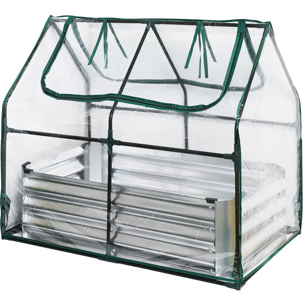 PVC Growhouse with Galvanised Planter - Clear and Green Image 1