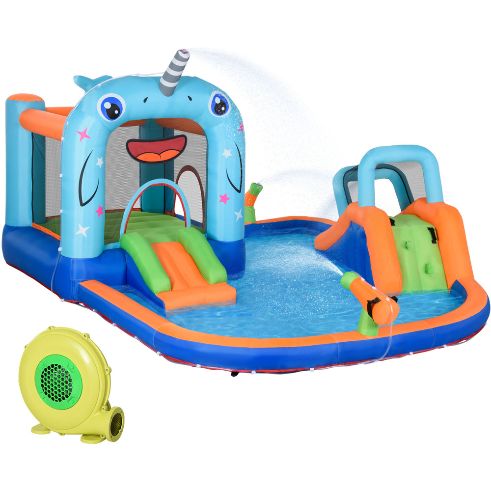 Outsunny Kids 5 in 1 Inflatable Bouncy Castle with Climbing Wall Image 1