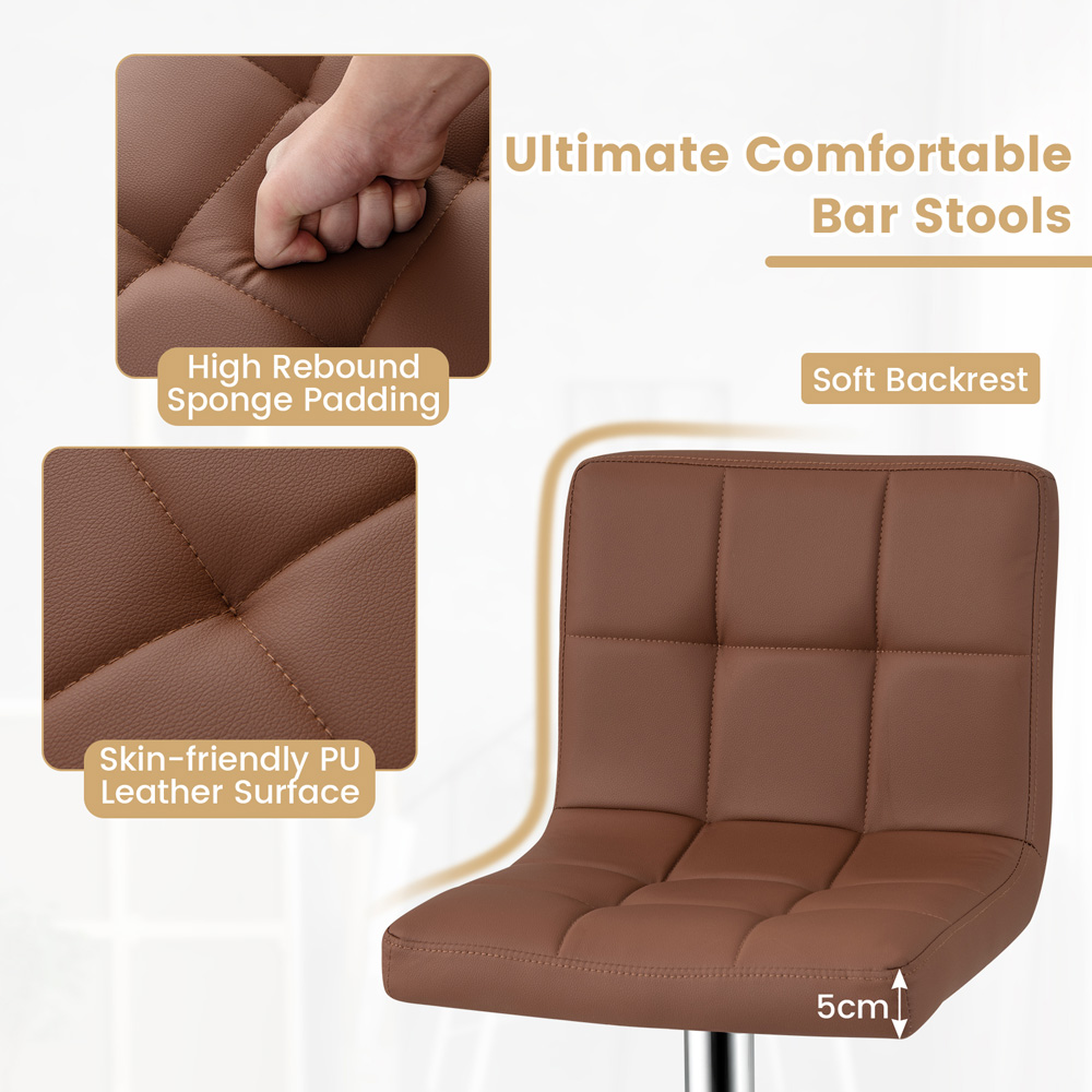Costway Coffee PU Leather Bar Stool Set of 2 Image 6