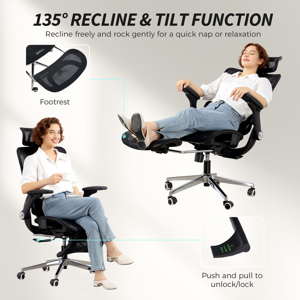 Portland Black Mesh Ergonomic Office Chair with Lumbar Support and 4D Armrests Image 4