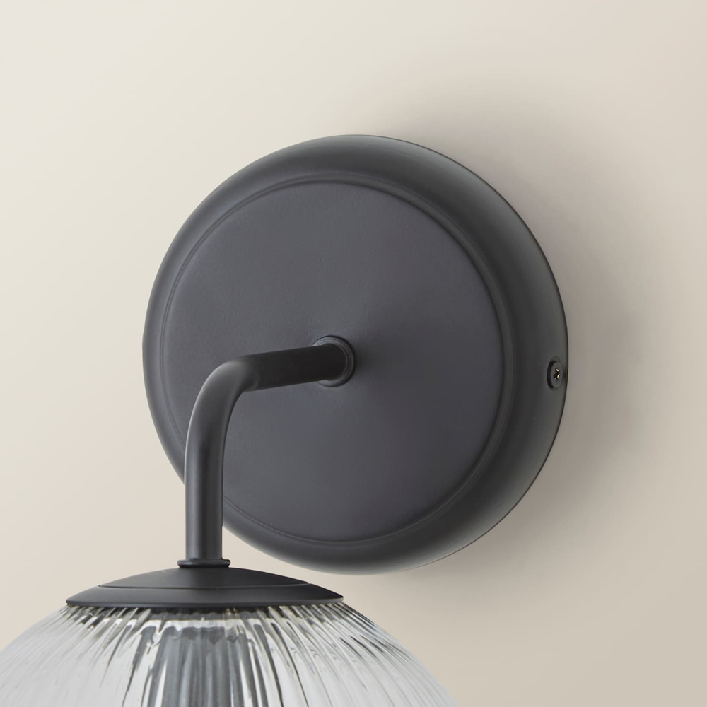 ValueLights Kempton Ribbed Globe Shade Matte Black Wall Light with Bulb Image 4