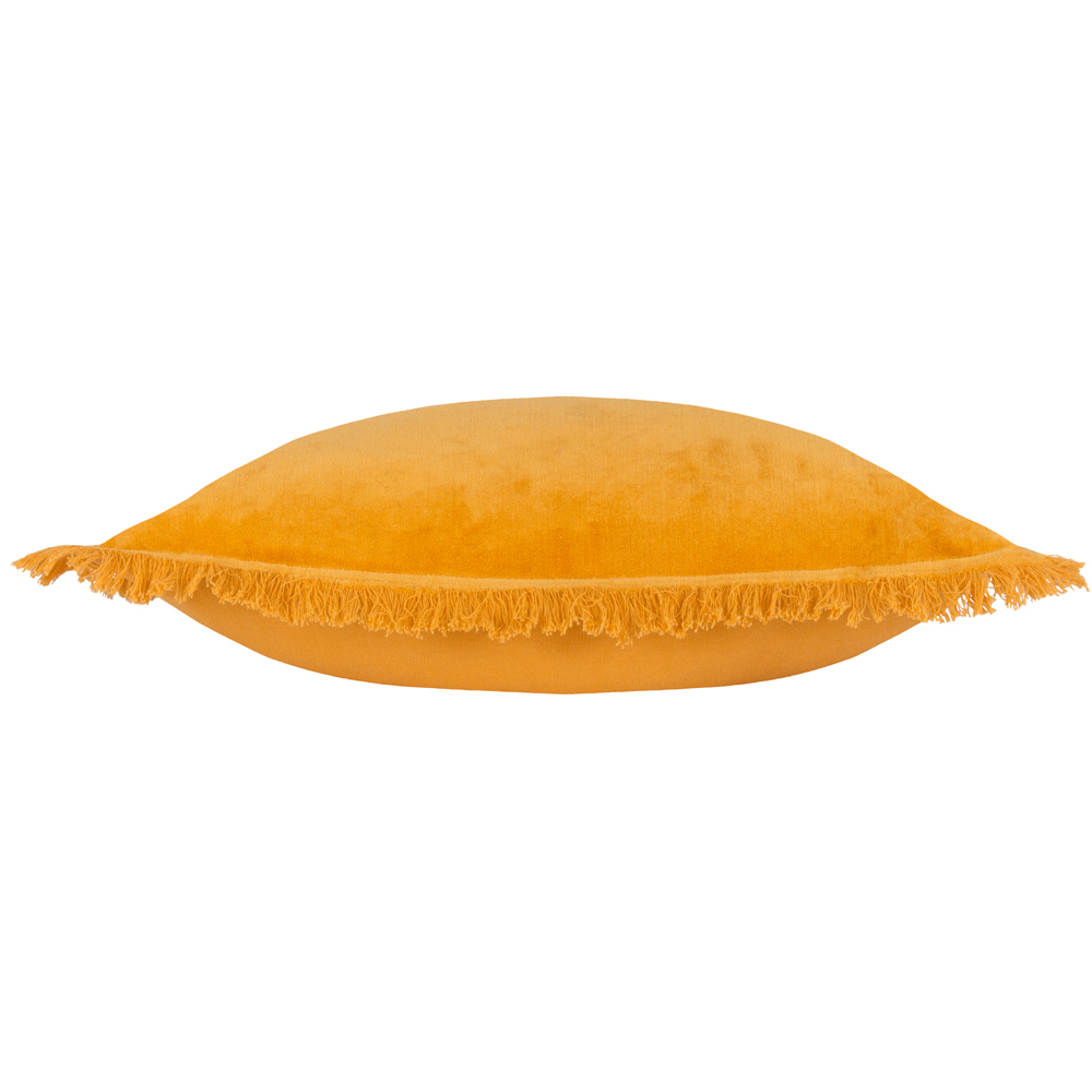 furn. Gracie Mustard Velvet Fringed Cushion Image 4