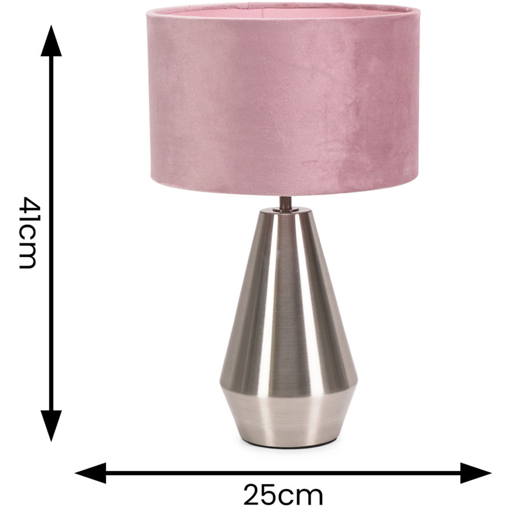 ValueLights Jax Reni Blush Pink Velvet and Chrome Drum Shade Touch LED Table Lamp Image 6