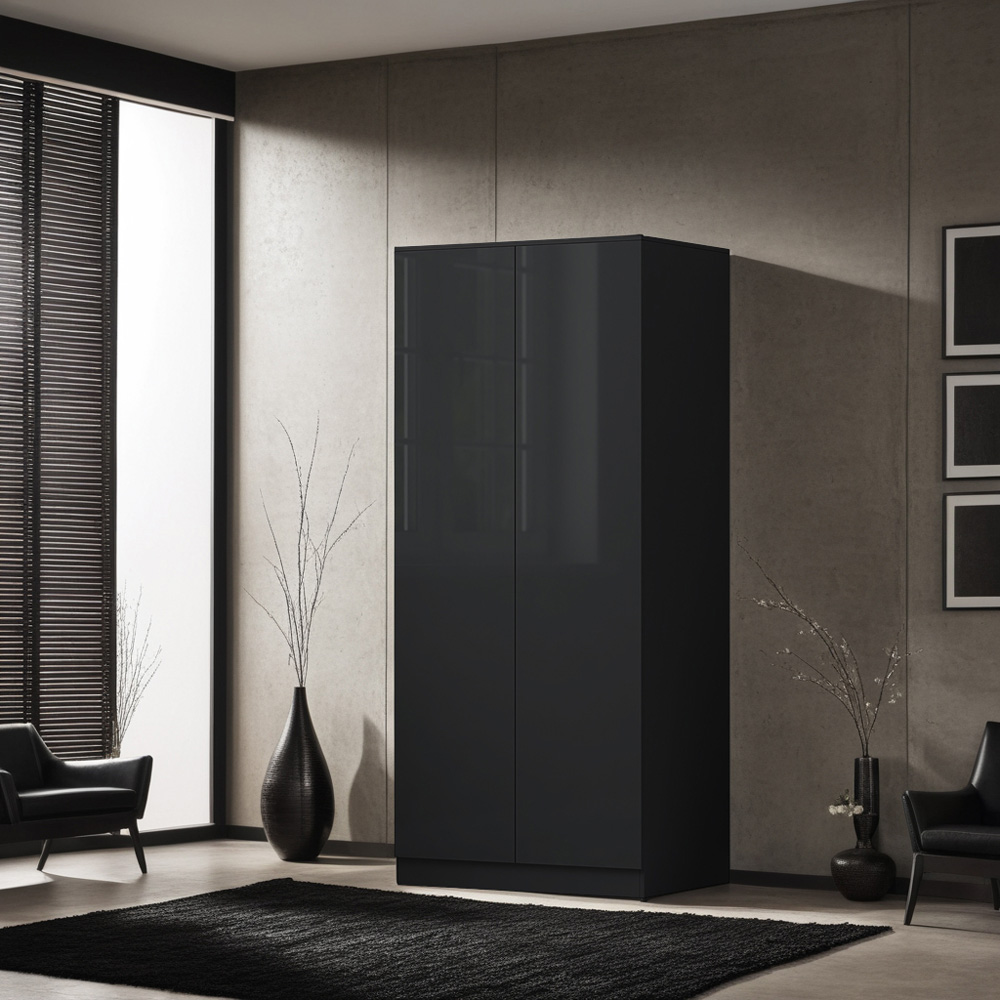 FWStyle Stora 2 Door Black Gloss Wardrobe Image 3