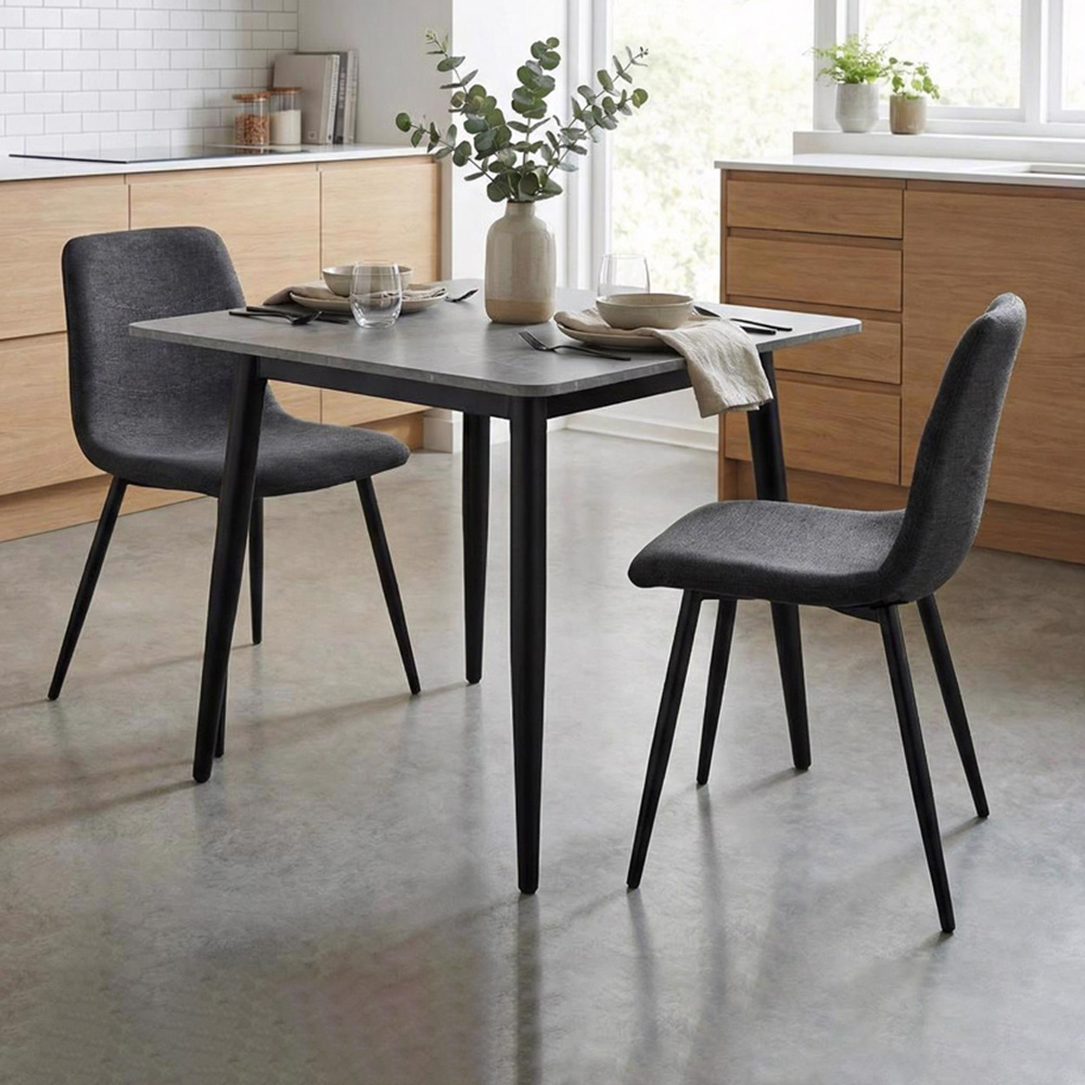 FWStyle Evie Set of 2 Grey and Black Linen Upholstered Steel Frame Dining Chair Image 1