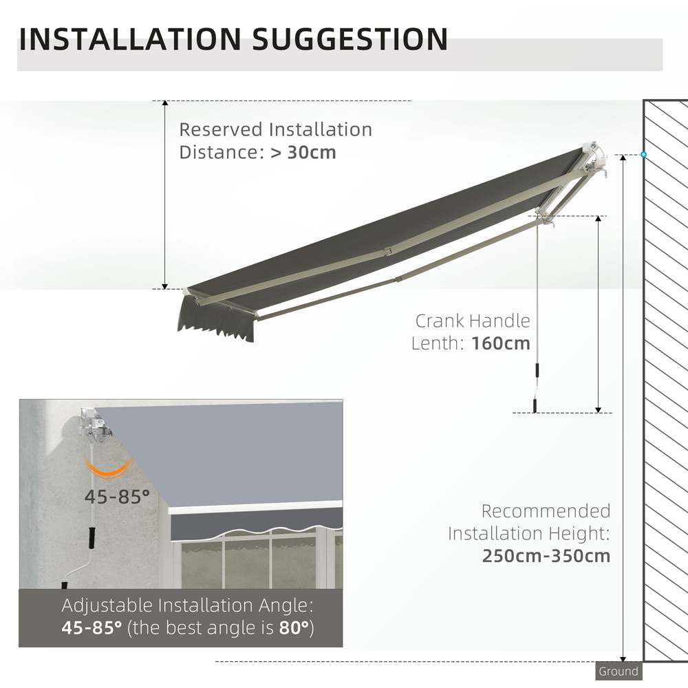 Outsunny Grey Manual Retractable Awning 2.5 x 2m Image 6