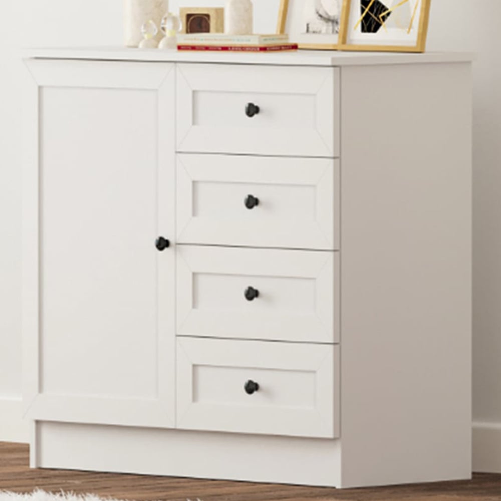 Evu DAISY Single Door 4 Drawers White Sideboard Image 1