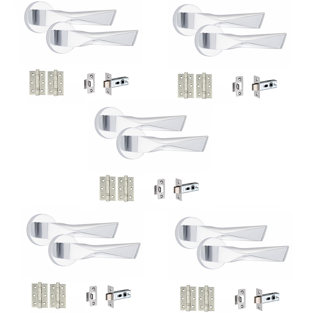 Golden Grace Modern Aura Polished Chrome Door Handles Set 5 Pack Image 1