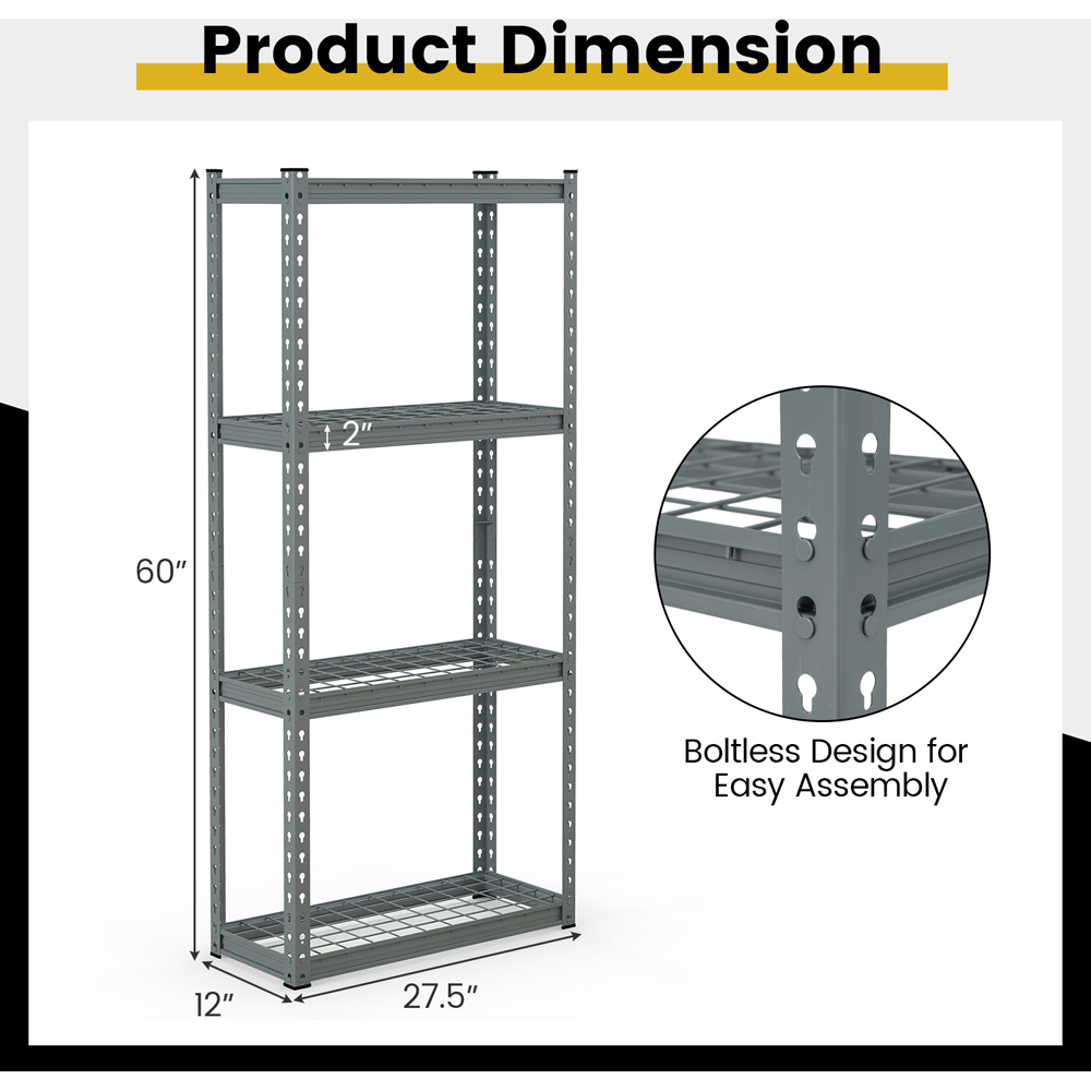 Costway 3 Shelf Grey Metal Garage Storage Unit Image 7