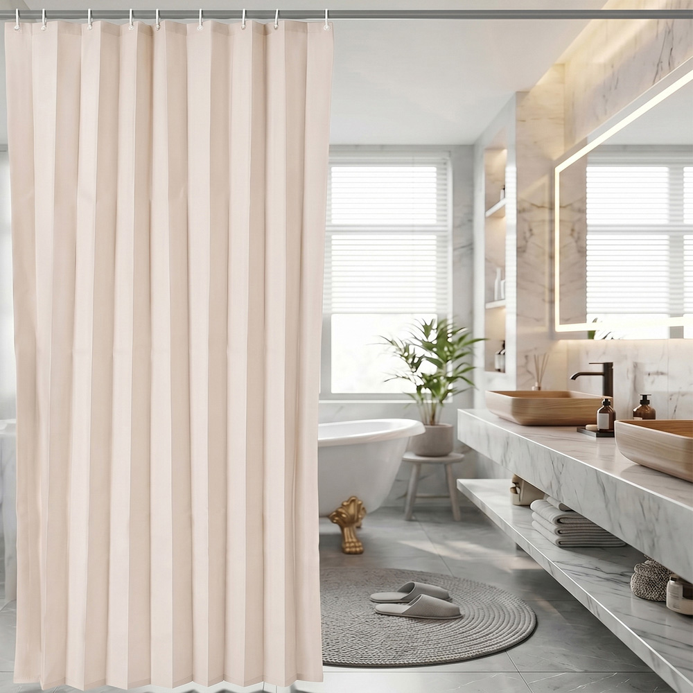 Living and Home Beige White Faux Linen Semi-Sheer Panel Curtain 100 x 200cm Image 1