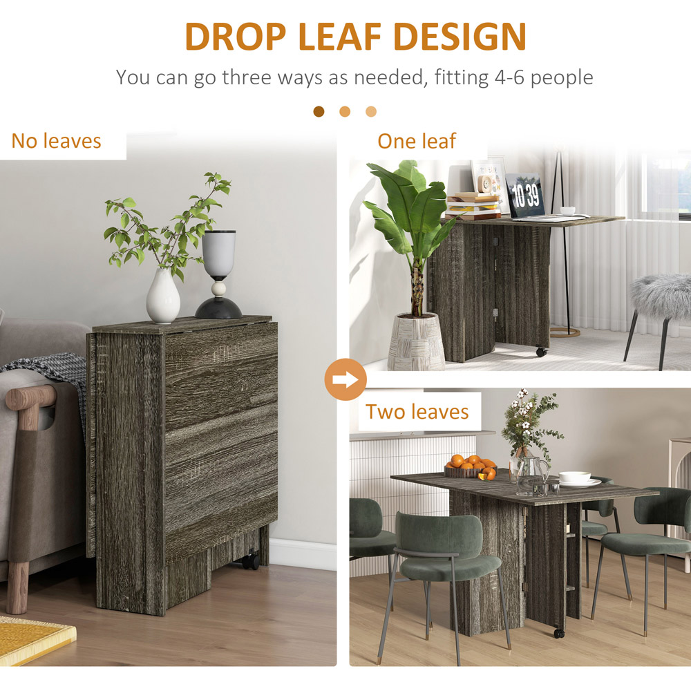 HOMCOM 6 Seater Dark Grey Drop Leaf Dining Table Image 5